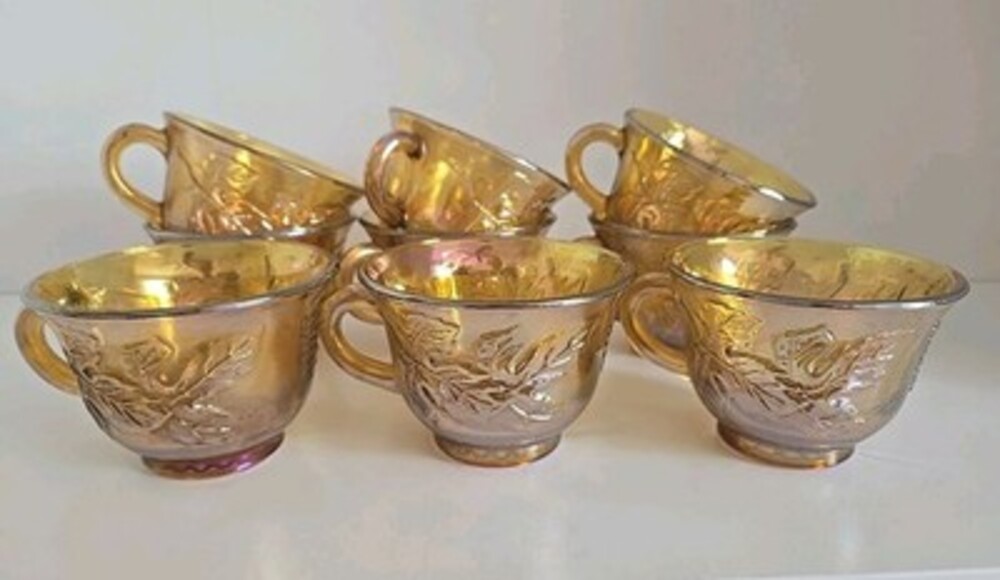 Punch Cups Amber Iridescent Gold Glass Harvest Grape Indiana Glass - 9